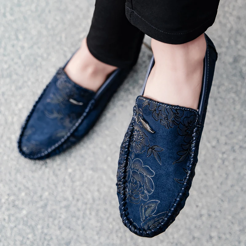 Mocasines florales de piel